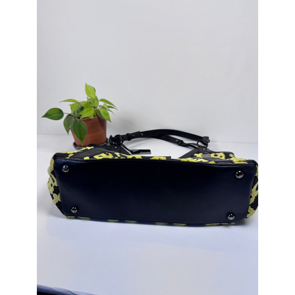 Petunia Pickle Bottom Black Yellow Velvet Floral Leather Trim Shoulder Tote Bag - Picture 3 of 11